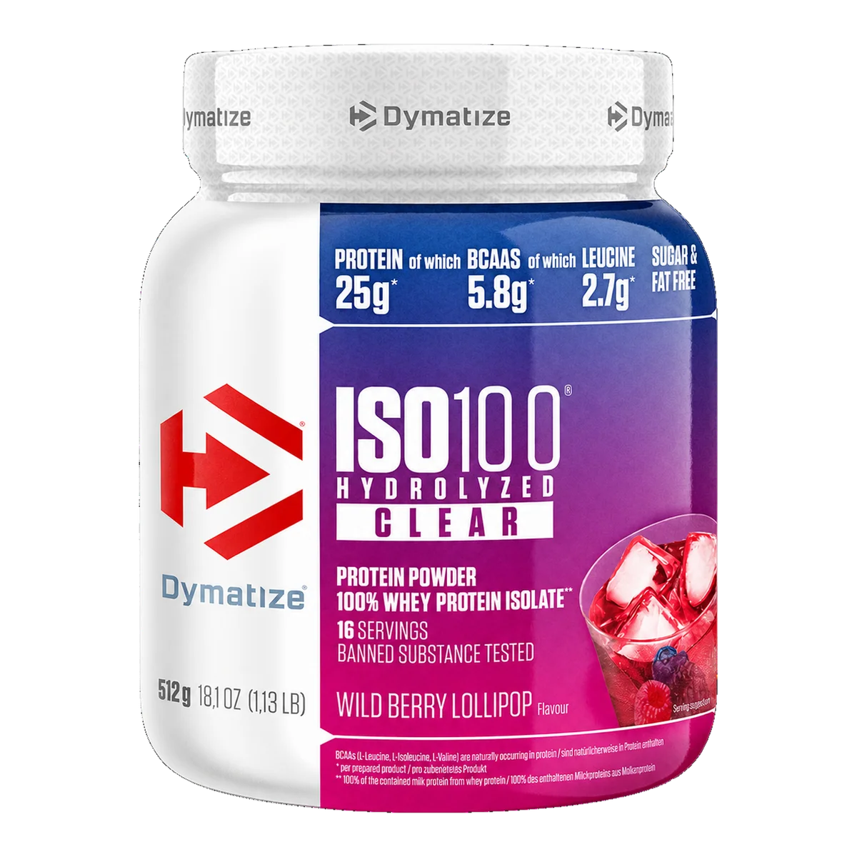 Dymatıze Iso 100 Hydrolyzed ızole Clear Proteın 512 Gr - Wıld berry Lollıpop flavour